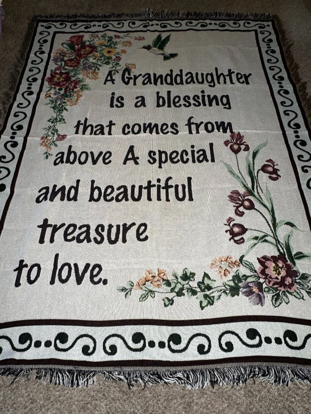 Tapestry Throw Blanket Collections Etc 51x63" GRANDDAUGHTER fringe NWOT